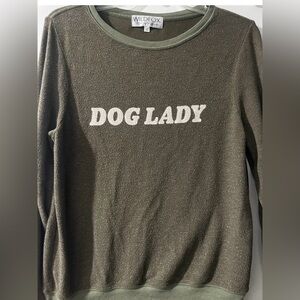 Wildfox Olive Green 'Dog Lady' Sweatshirt Made in Los Angeles Vintage Y2K